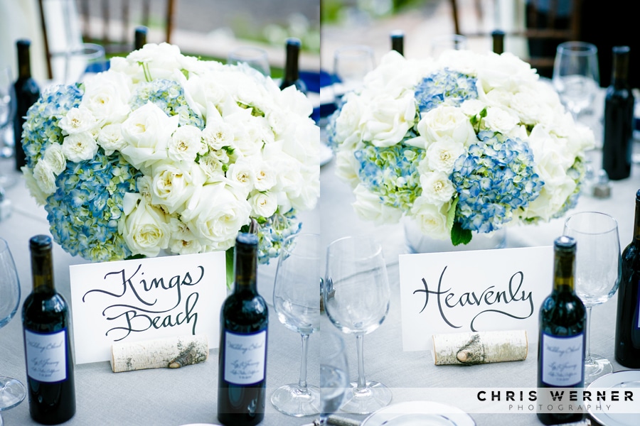 White and blue Wedding Reception Flowers.