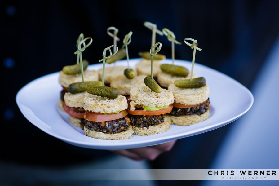 Mini veggie burger sliders with cornichon pickle