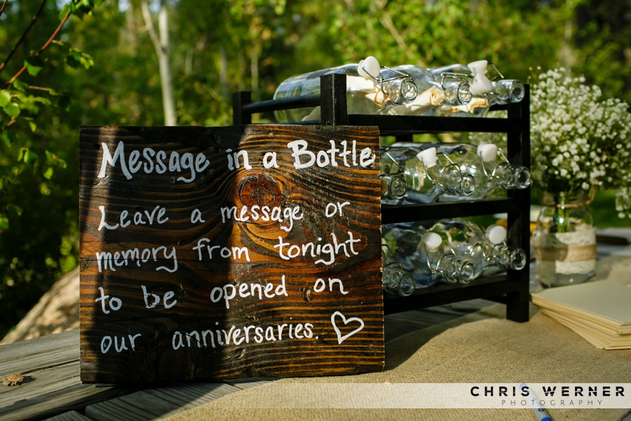 Wedding reception message in a bottle