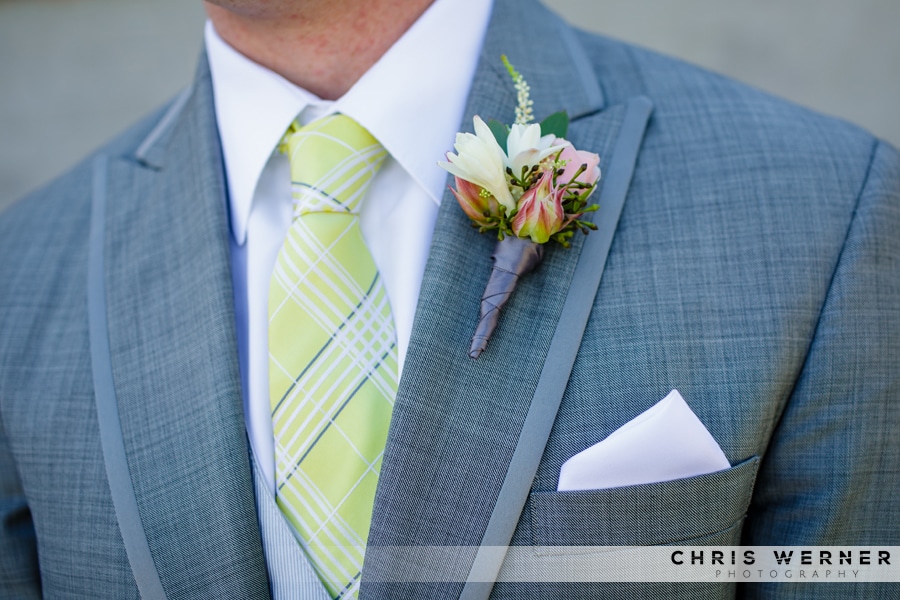 Grey suit and plaid yellow tie for a groom or groomsman