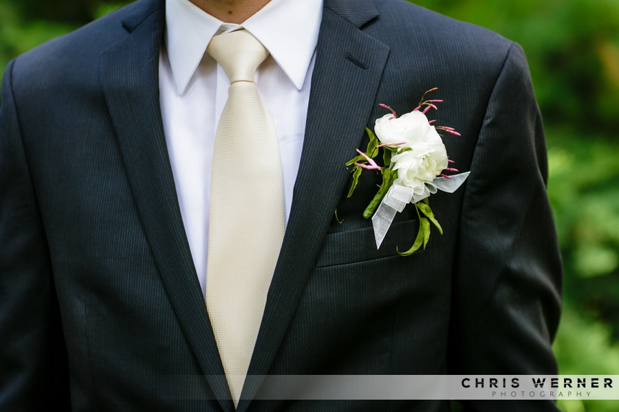 White tie and pinstripe suit for a groom or groomsman