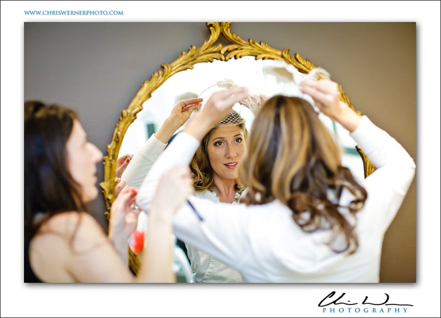 Presidio Wedding Photography, bride looking in the mirror.