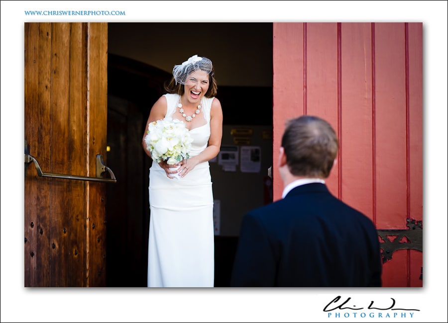 First look photograph of the bride and groom, Presidio Wedding Photography.
