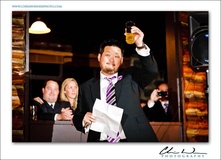 Best man making a speech and a toast. Log Cabin Presidio Wedding Photography.