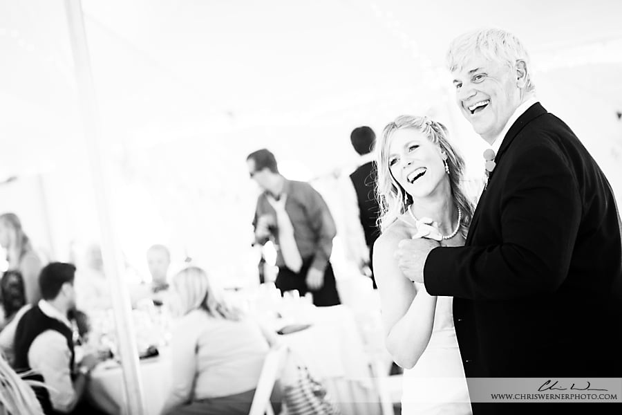 Father daughter dance at the wedding reception, by a Mammoth Lakes Photographer.