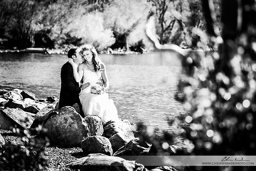 Bride and groom at Convict Lake, Mammoth Lakes Photographer.