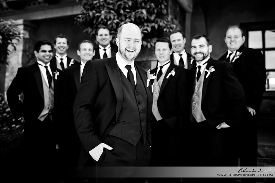 Groom and groomsmen photo at a Napa Valley estate wedding.