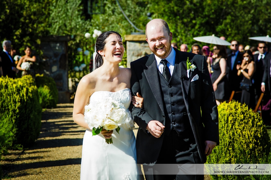 Bride and groom laughing after getting married, Napa Valley Estate Wedding.