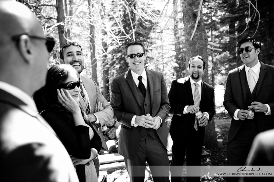 Photos of a Lake Tahoe wedding- groom and groomsmen by a Truckee Wedding photographer.