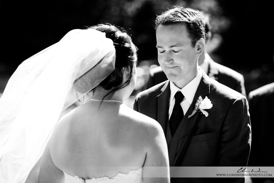 Wedding photo of a groom crying during a wedding near Squaw Valley, by a Truckee Wedding photographer.