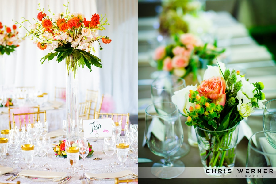 Orange and pink Wedding Reception Flowers