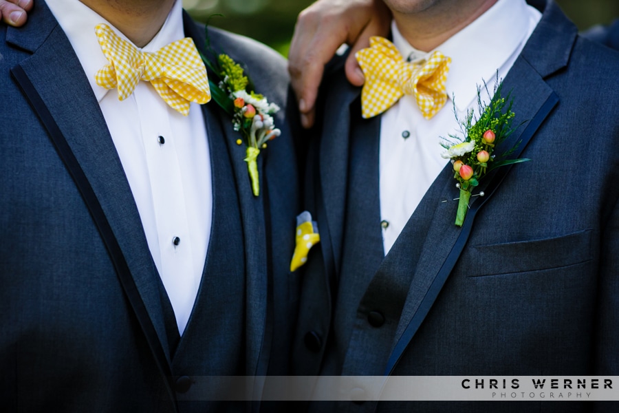 Yellow bow ties and Groom Boutonnieres