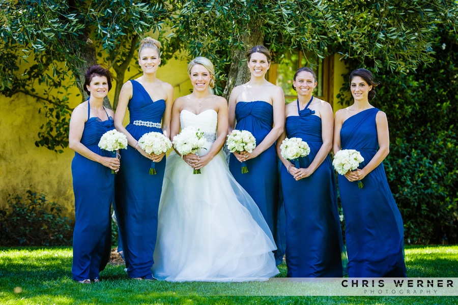 Navy blue bridesmaid dresses for a Napa Valley wedding.