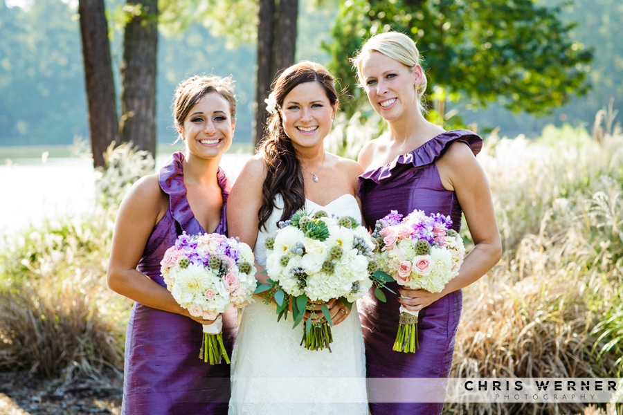 Purple bridesmaid dresses.