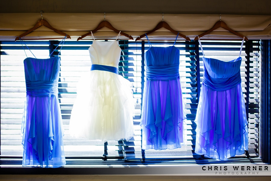 Blue dresses for bridesmaid and flower girls.