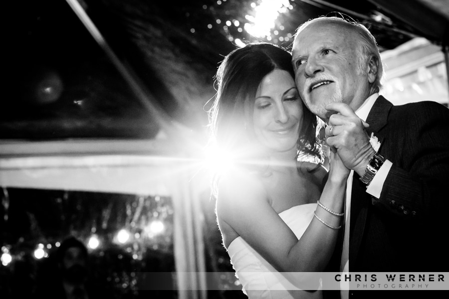 Bride dancing with the father of the bride at a Lake Tahoe West Shore Cafe Wedding.