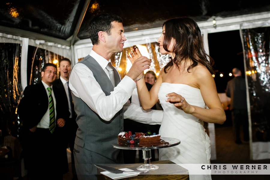 Lake Tahoe West Shore Cafe Wedding photo of the cake cutting.