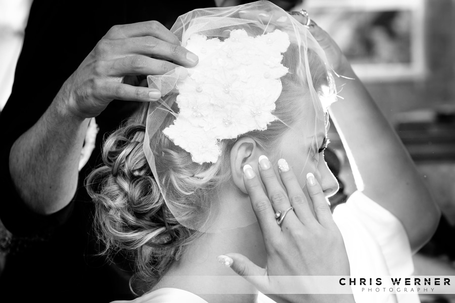 Chic vintage bridal hair net veil from a Fjeldheim Mountain Home Wedding in Lake Tahoe.
