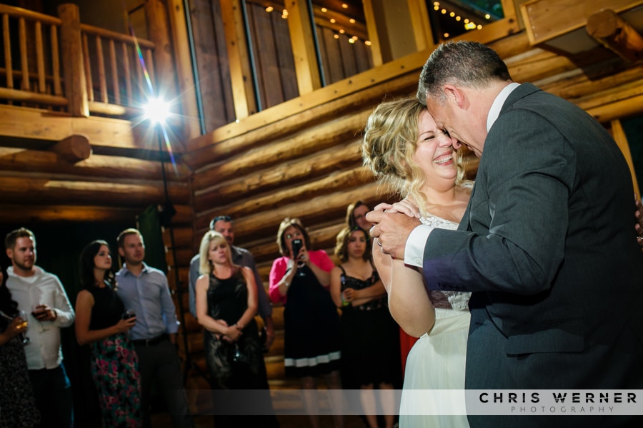 Father of the bride dancing with his daughter, Lake Tahoe Tree Company wedding.