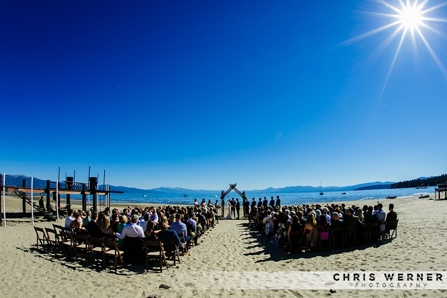 Lake Tahoe beach ceremony photo from a Lake Tahoe west shore wedding.