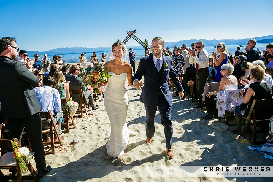 Just married photo from a Lake Tahoe west shore wedding.