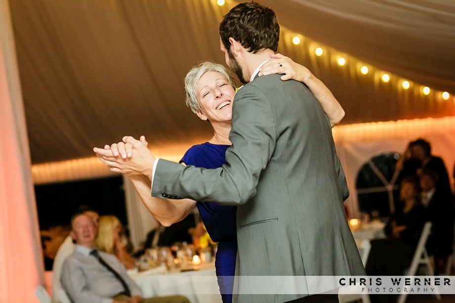 Mother of the groom dancing at a Tahoe Donner Lodge wedding.