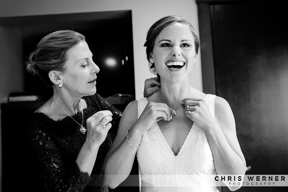 Black and white photo of the bride and her mother: Squaw Valley PlumpJack weddings. 