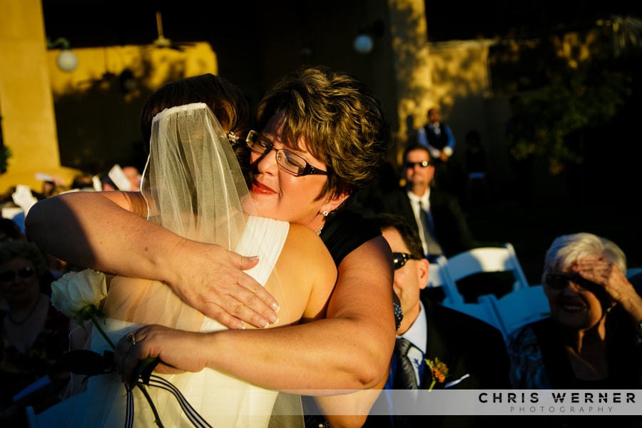 Berghold Winery wedding photograph of the mother of the bride hugging her daughter.