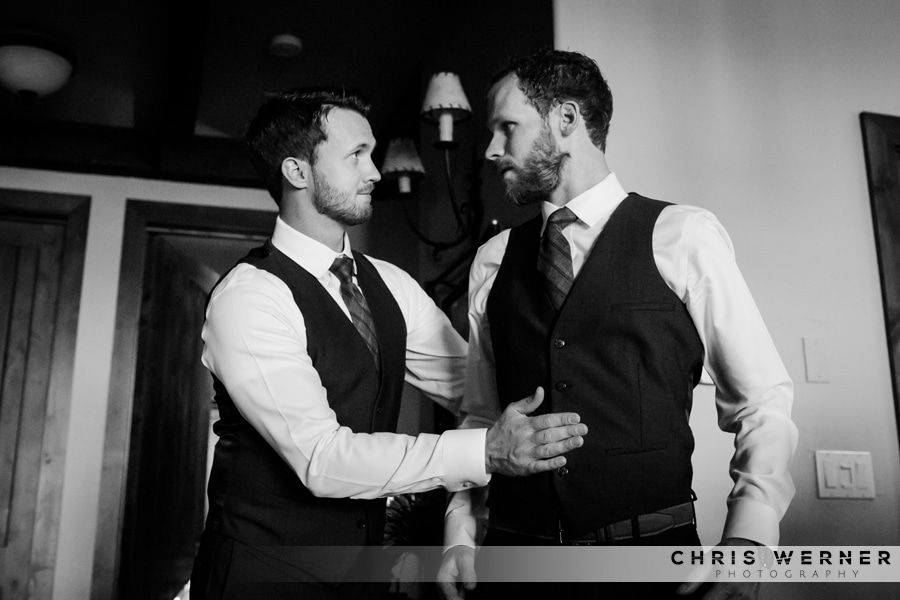 Photo of a groom and best man before a Homewood wedding in Lake Tahoe.