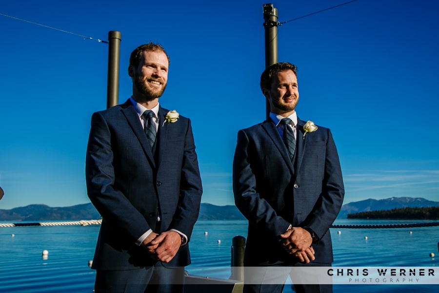 Groom and groomsmen photo of blue suits at a Homewood wedding in Lake Tahoe. 