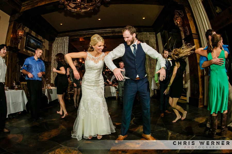 Bride and groom dancing the robot at a Homewood wedding in Lake Tahoe
