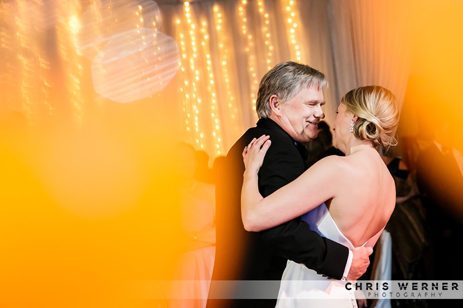 Father of the bride dancing with his daughter at their Squaw Valley winter wedding