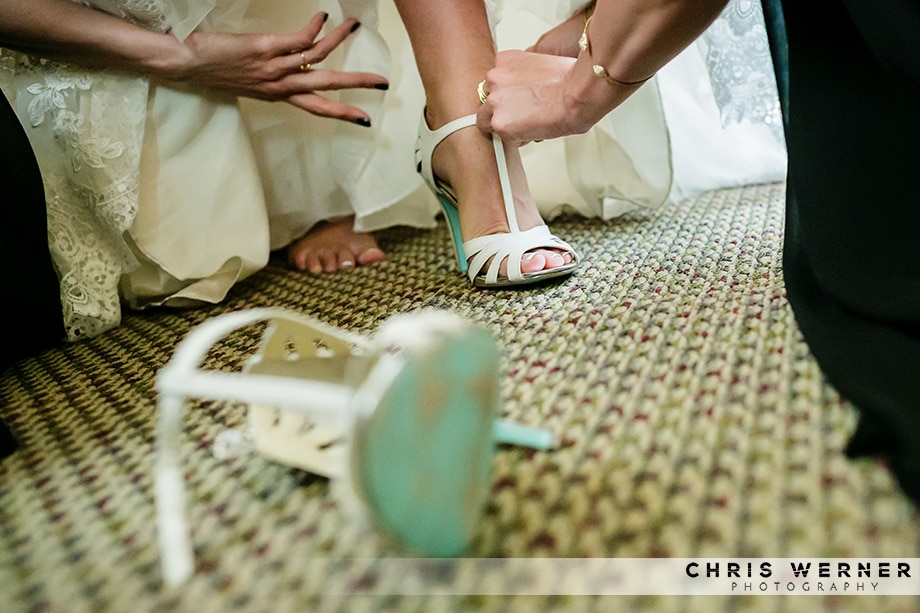 Photo of the bride's wedding shoes by a Reno wedding photographer.