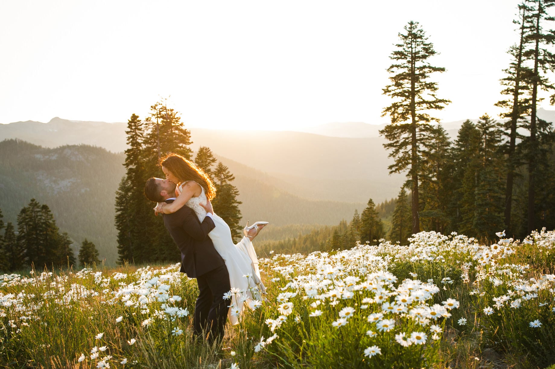 Wildflowers at Northstar's Zephyr Lodge make beautiful Lake Tahoe wedding photos.