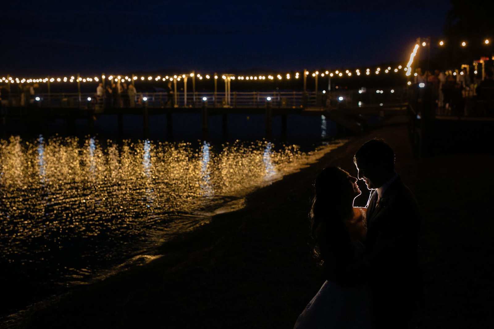 The West Shore Cafe has a romantic pier with lights and a fireplace for you and your wedding guests.