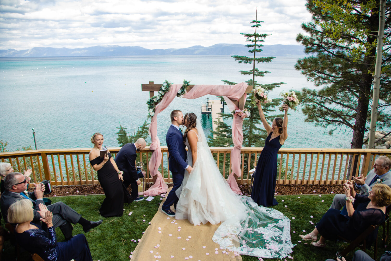 A private backyard wedding with sweeping views of Lake Tahoe.