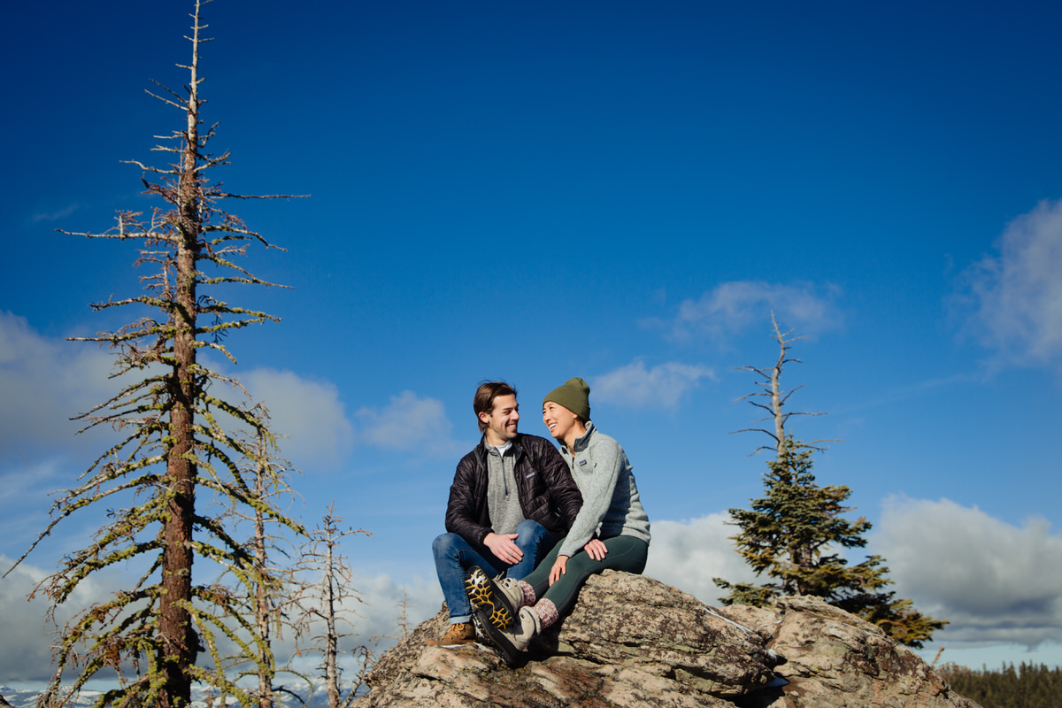 Taking in the views of Truckee and North Lake Tahoe, a newly-engaged couple talks about their surprise wedding proposal.