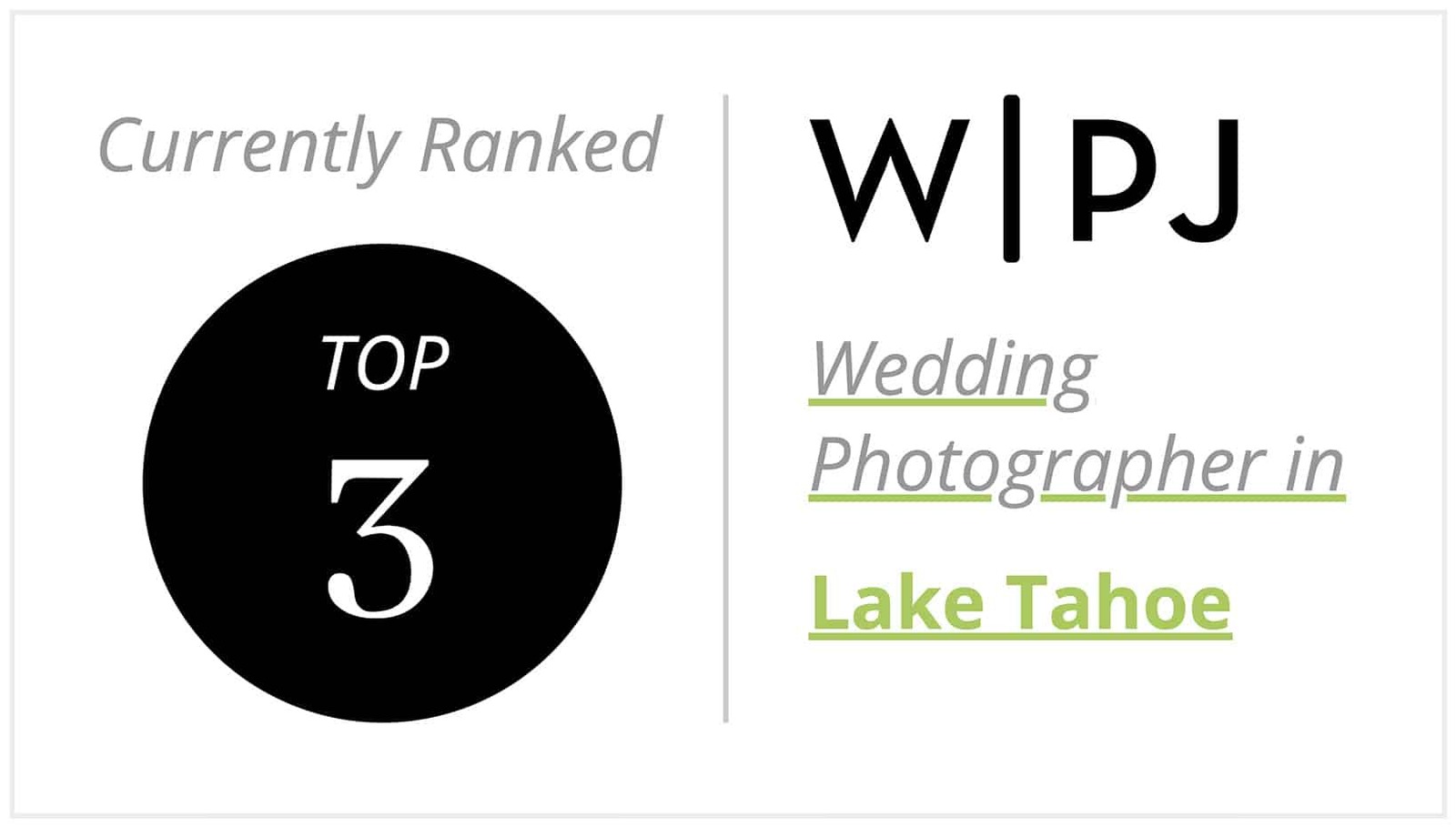 Award for being one of the best wedding photographers in Lake Tahoe