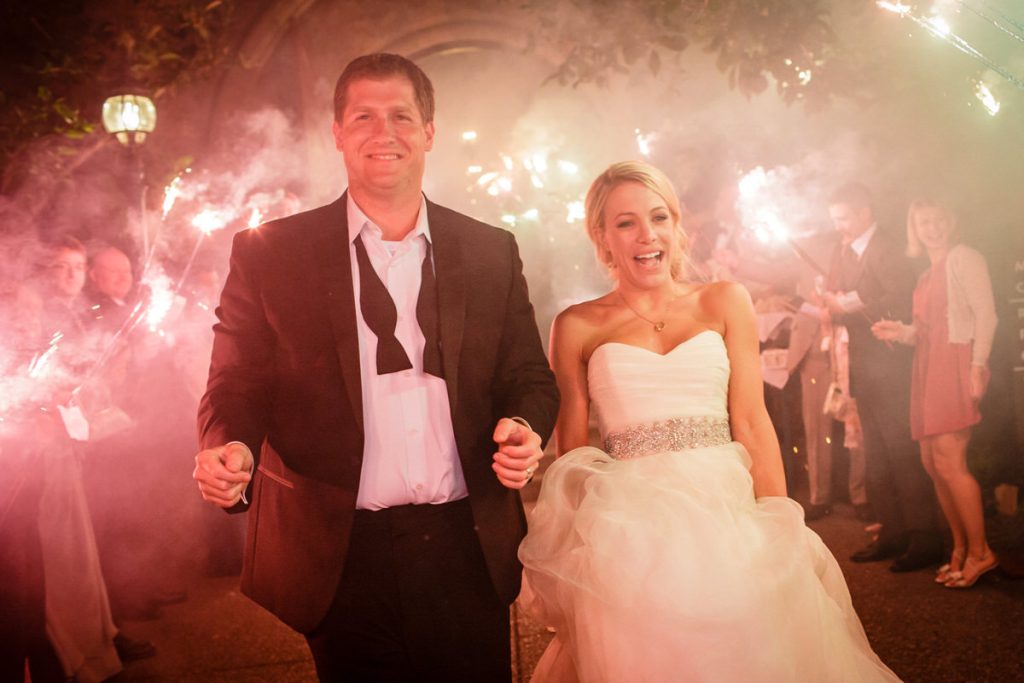Colorful sparkler exit at a Napa Wine Country wedding.