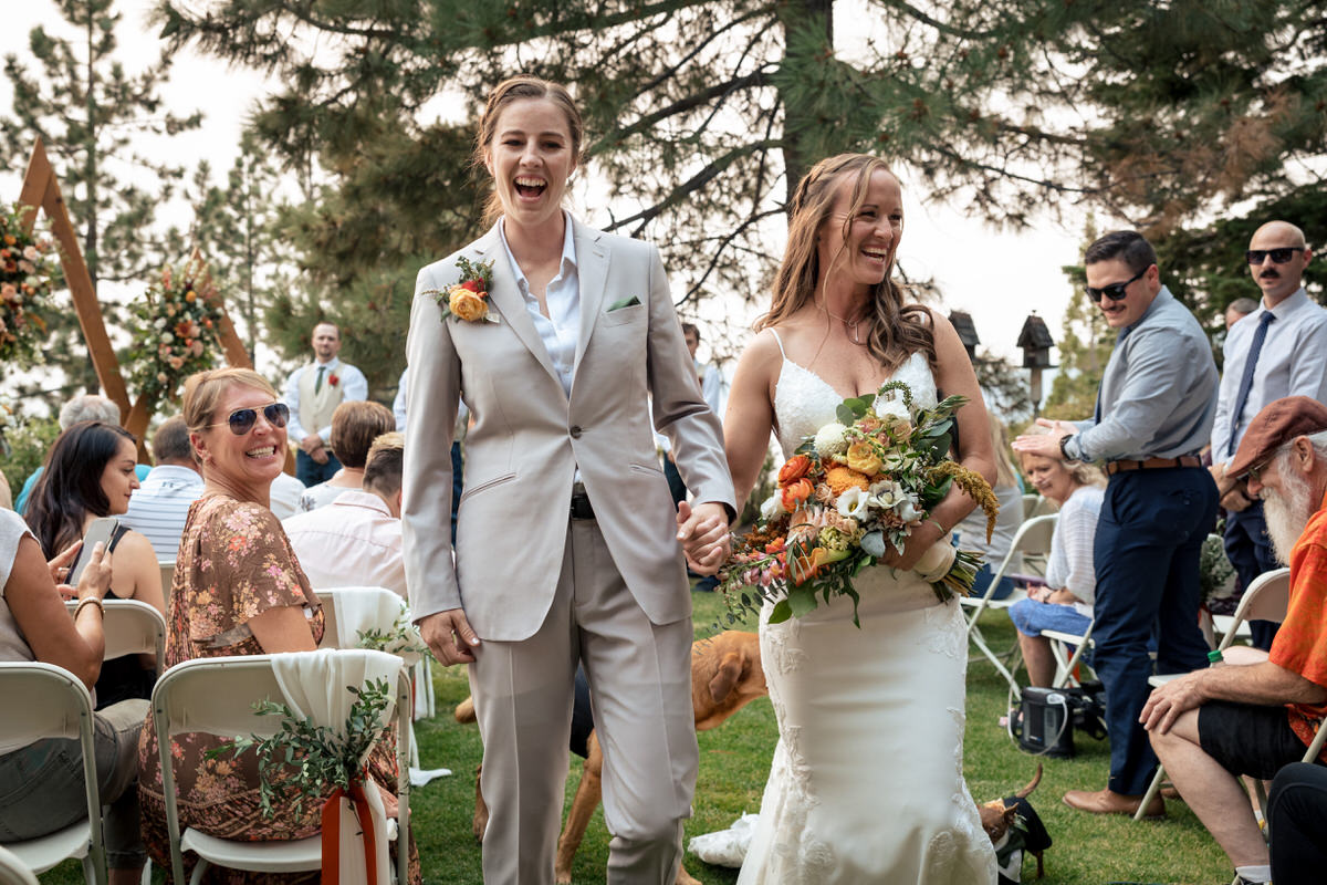 Two brides just married at their lesbian Lake Tahoe wedding.