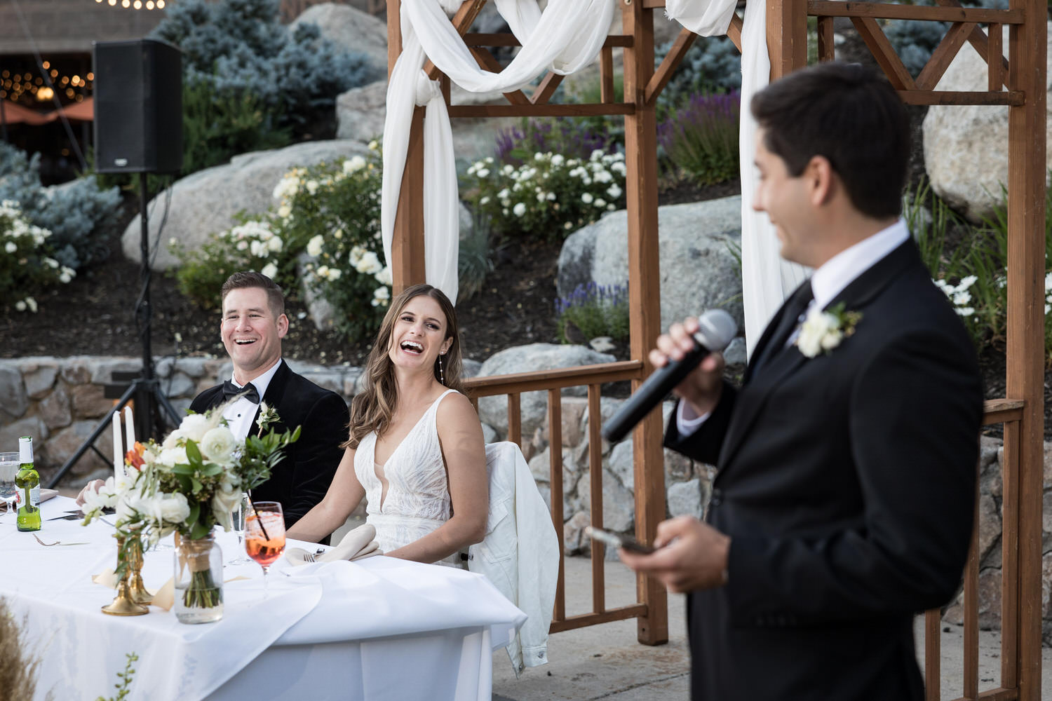 The best man presents an entertaining speech to the bride and groom.