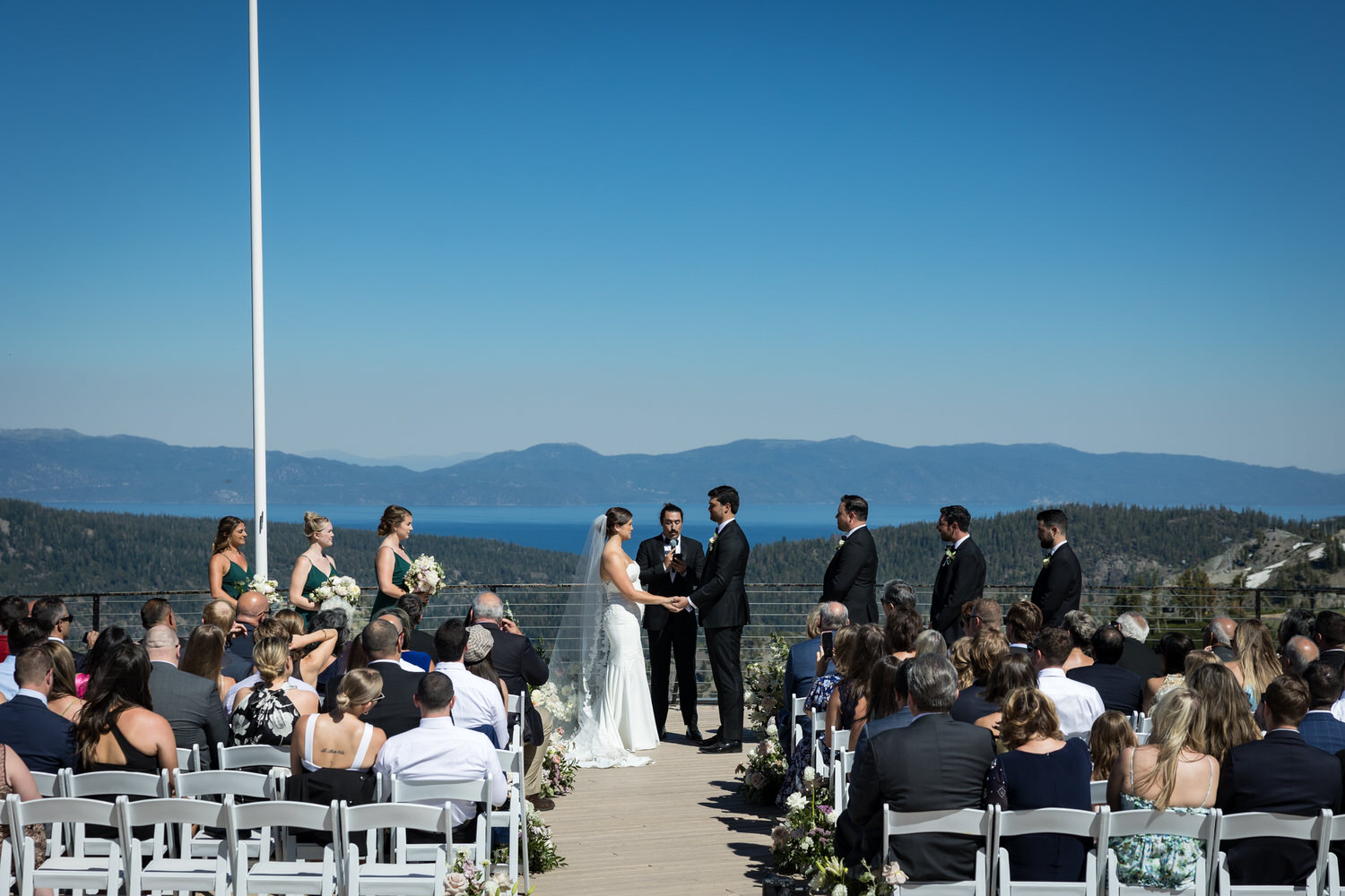 Wide angle view of the High Camp ceremony location at Palisades Tahoe.