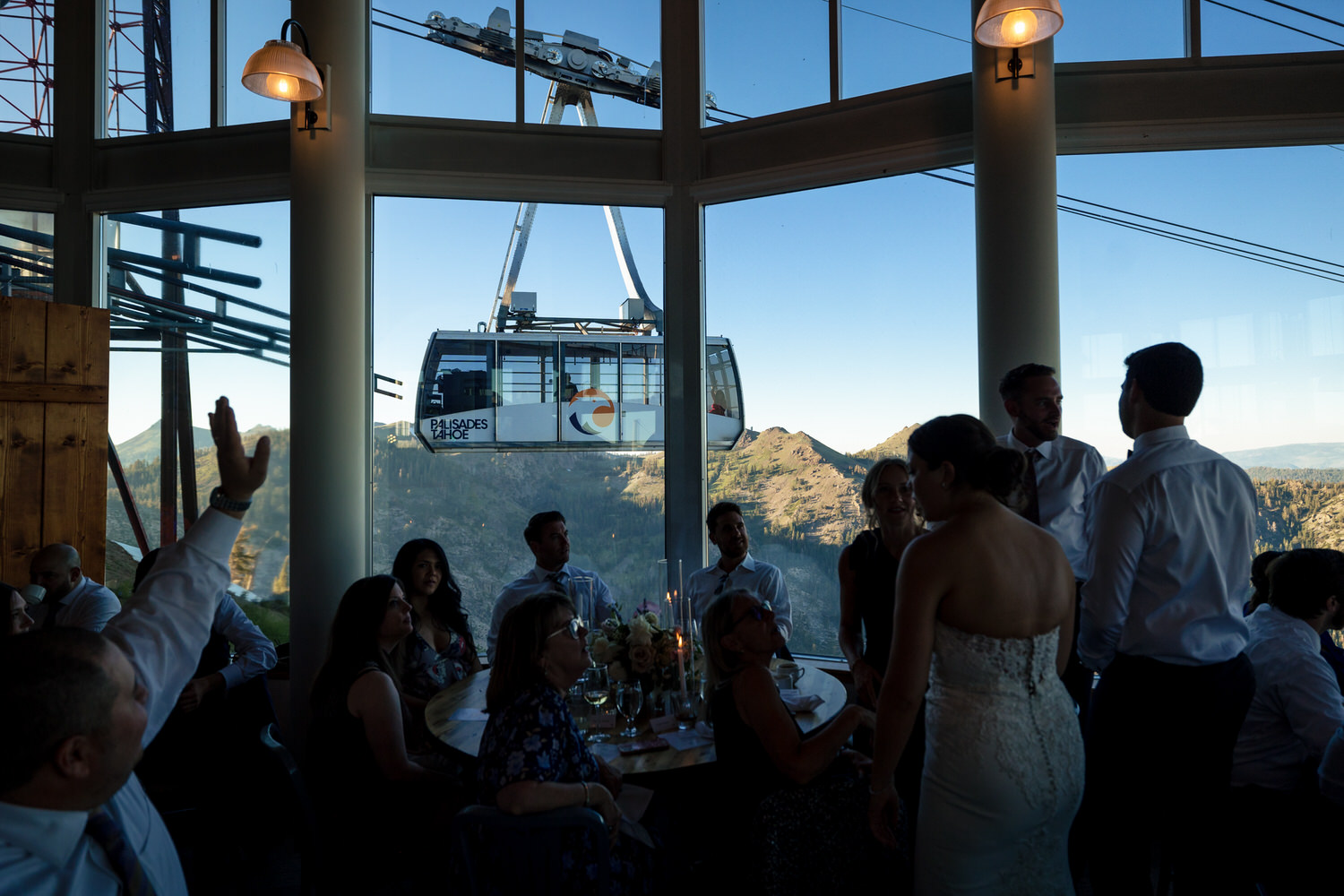 View of the Palisades aerial tram from inside the Terrace Restaurant and Bar.