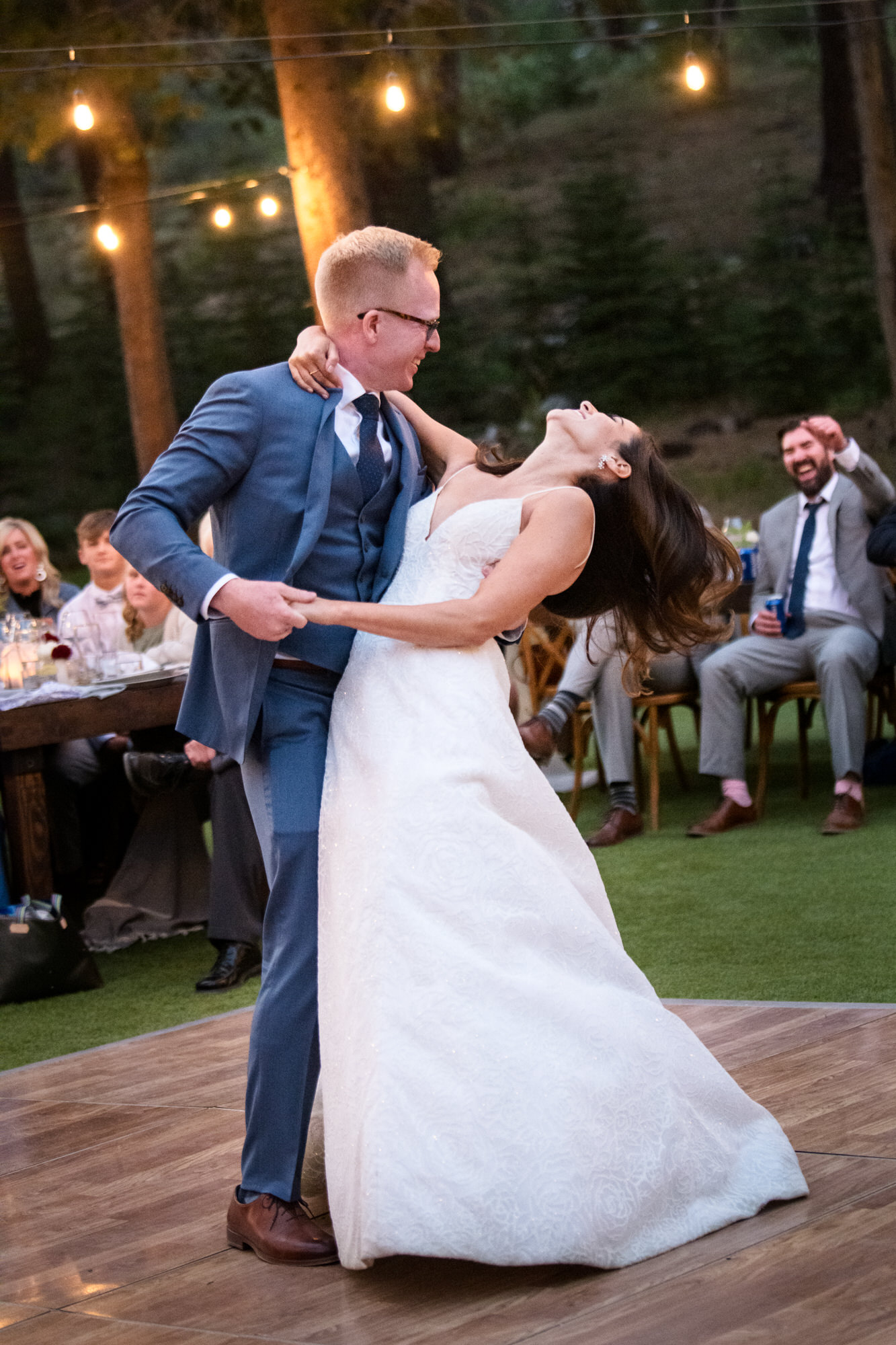 The bride and groom's first dance at their Dancing Pines reception.