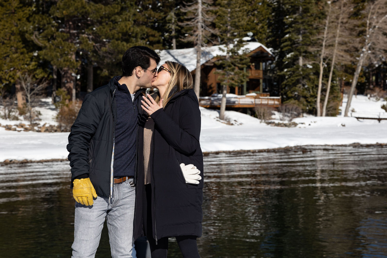 Lake Tahoe wedding proposal in winter.