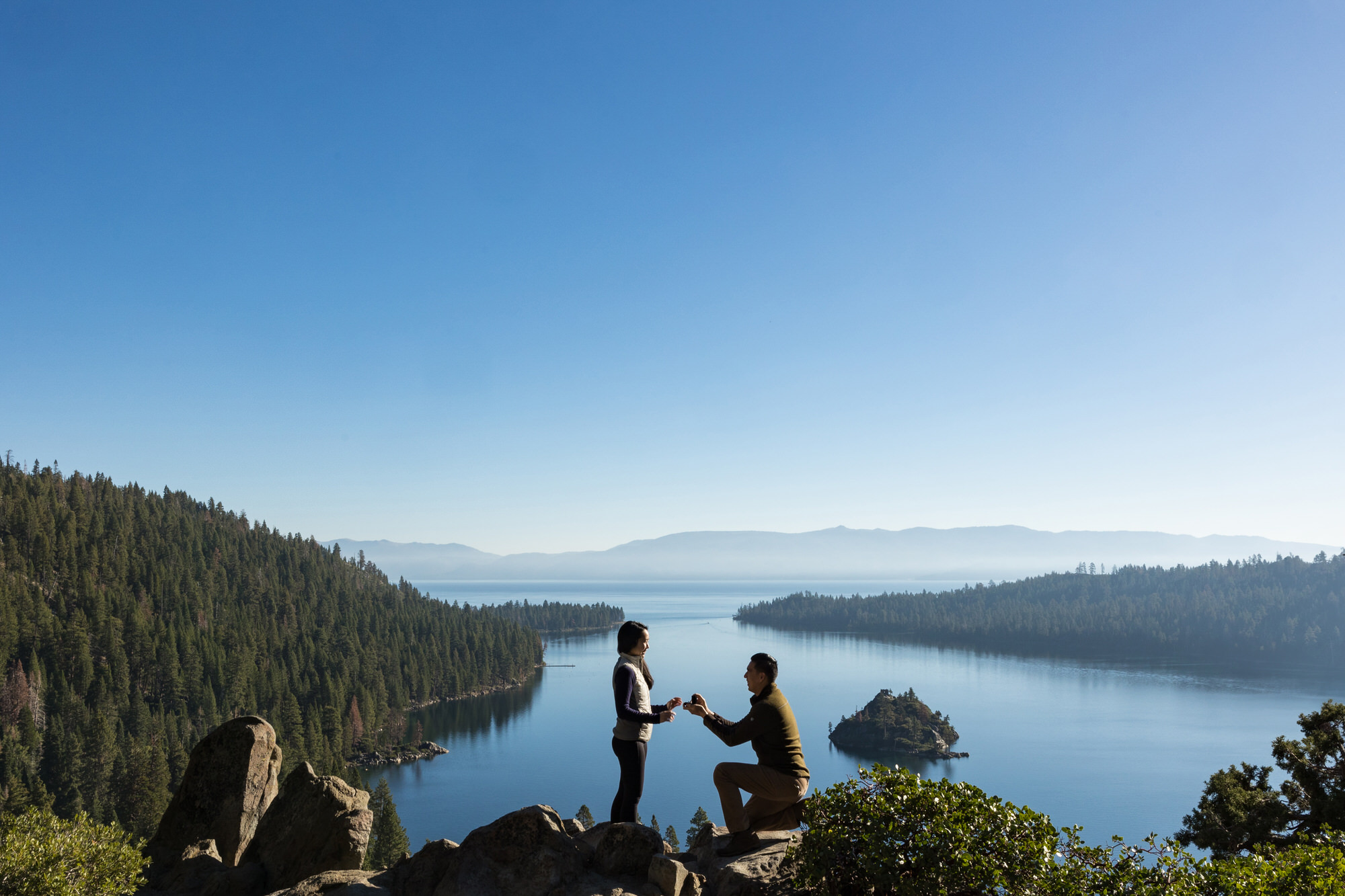 Getting down on one knee at an Emerald Bay wedding proposal.