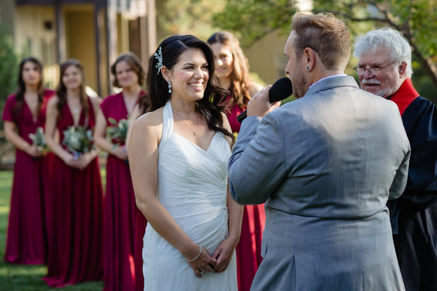 Exchanging vows at a Hyatt Lake Tahoe wedding.