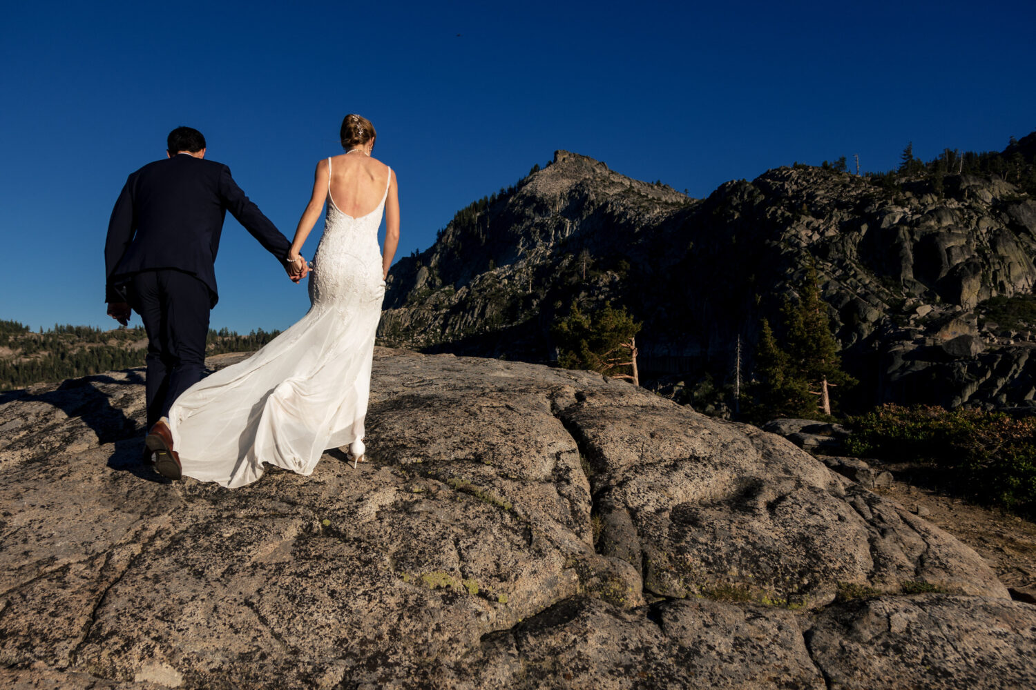 Couple wedding portraits at Donner Summit.
