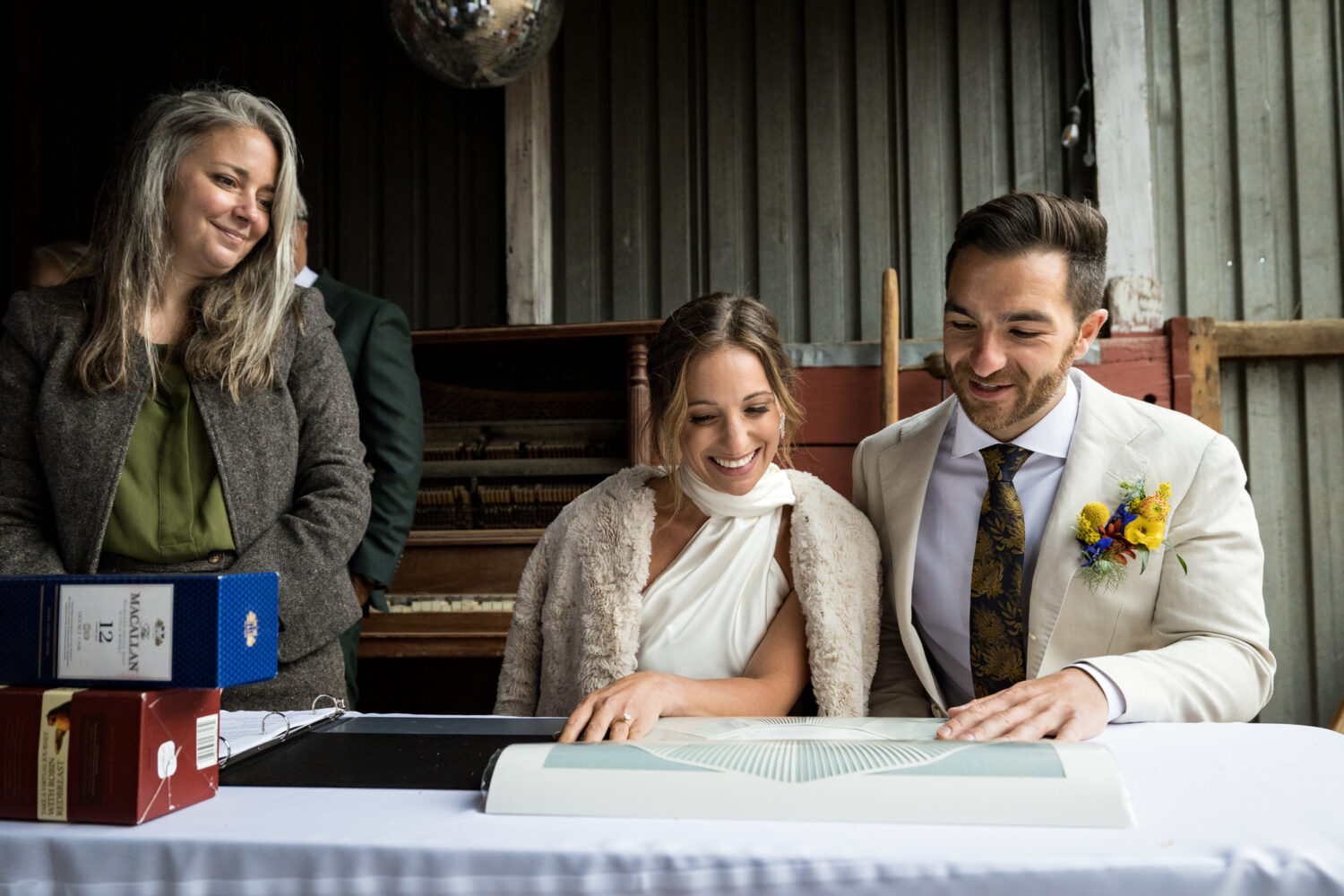 Signing the ketubah at a Jewish Lake Tahoe wedding.