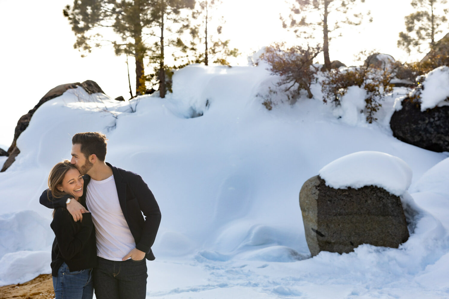 Lake Tahoe engagement photoshoot in the snow.